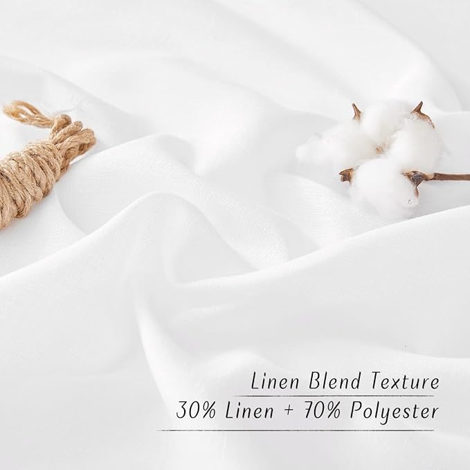 NICETOWN Linen Flax Semi Sheer Curtains 92" Length, Grommet Window Treatments Privacy Added with Light Penetration Vertical Drapes for Loft/Home Office, White, W55 x L92, 2 Panels