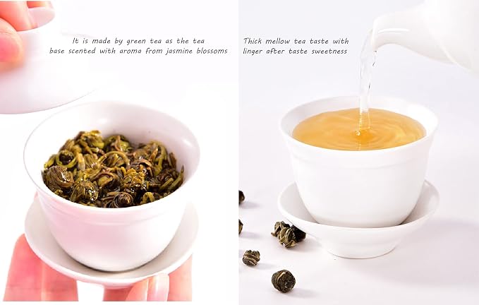 TIAN HU SHAN Jasmine Dragon Pearls Green Tea Loose Leaf 4 Ounce (Pack of 4) 114g*4tins