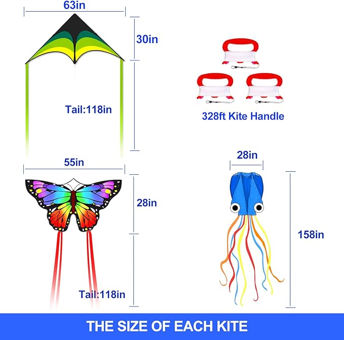 Kites for Kids & Adults, Beach Kites Set for Beginners, Easy to Fly Large Kite Pack for Boys and Girls, Kite String Included, Perfect for Outdoor Activities