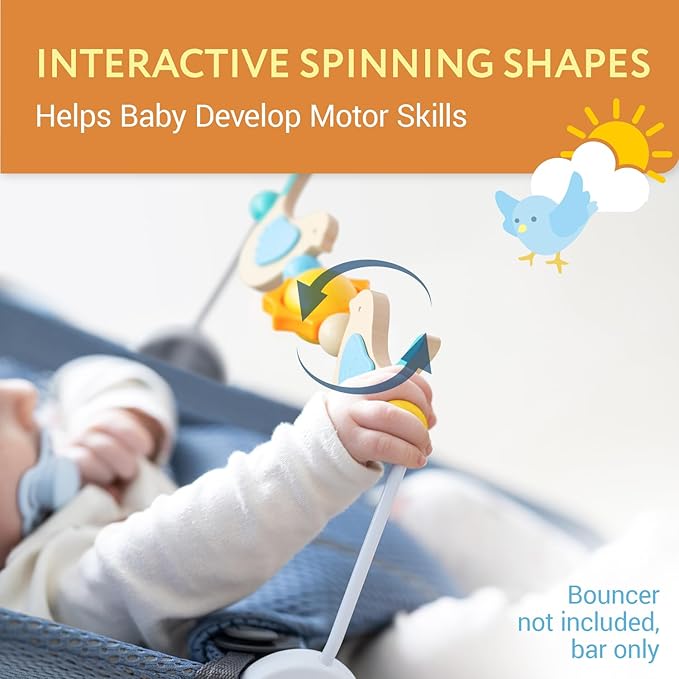 IMPRESA Wooden Toy Bar Compatible with BabyBjorn Bouncer - Medium, Bird Hand-Eye Play & Baby Mobile Attachment - Splinter-Free Wood & Toy Bar Wood