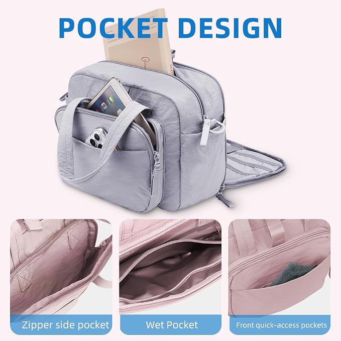 mini gym bag for women, travel duffel bag with wet pockets and Shoe Compartment,Lightweight carry on weekender duffel, water resistant,for sports,yoga,dance,blue