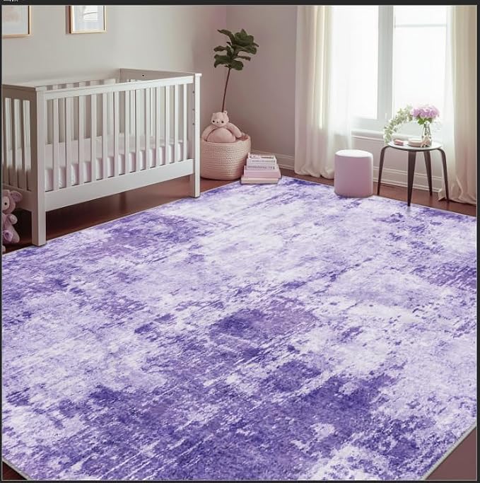 RELEANY Washable 6'x8' Abstract Area Rug for Living Room Purple | carpet for bedroom, kitchen, office, hallway and entryway, printed pattern, non-slip, soft, stain-resistant, easy to clean