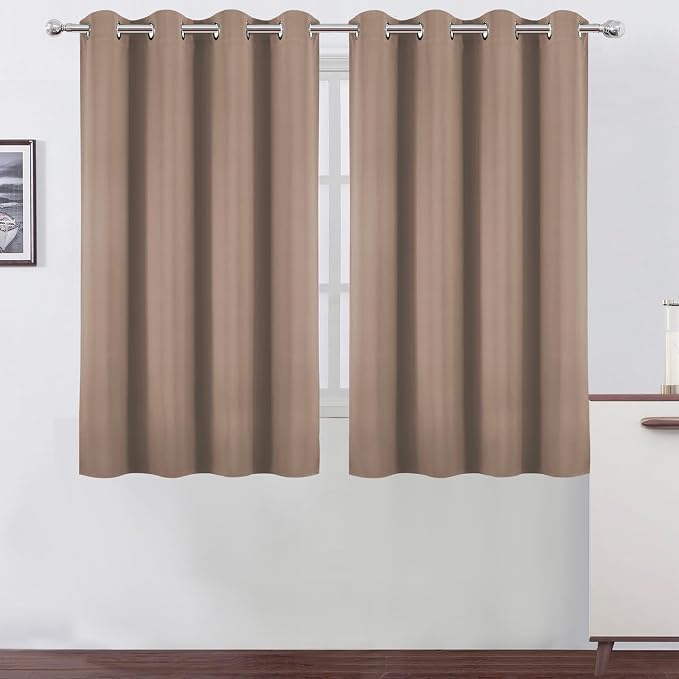 LEMOMO Blackout Curtains 66 x 54 Inch Long Cappuccino Curtains Set of 2 Panels Room Darkening Curtains for Bedroom and Living Room