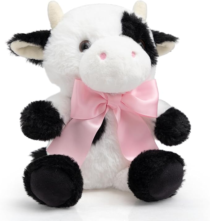 Cow Stuffed Animal Baby Cow Plush with Big Bow Tie Cute Plush Toy Gift for Kids 10''