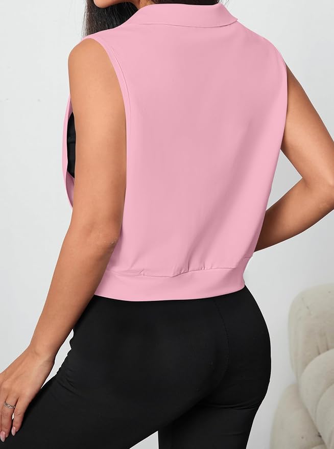 Avanova Women Sleeveless Golf Shirt 1/4 Zip Workout Tank Top | Open Side, Polo Collared, V Neck, Cropped Length, Golf Tops, Athletic, Relaxed Fit, Stretchy, Lightweight