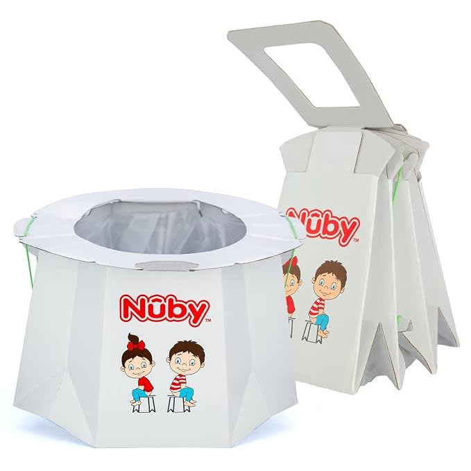 Nuby Disposable Travel Potty with Liner - Foldable and Portable Potty; Toddler Potty Essential for Camp, Trips, & Car Rides - Travel Potty for Toddler, 1 Pack