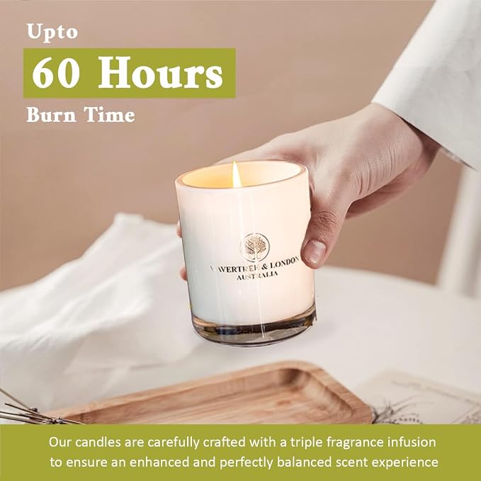 Luxury Lemongrass & Lemon Myrtle Soy Wax Candle - Hand Poured in Australia, 11.66 oz Glass Jar Fancy Candle, Strong Scented, Non-Toxic, Long Lasting 60 Hour Burn, Refreshing Natural Citrus Candle Gift