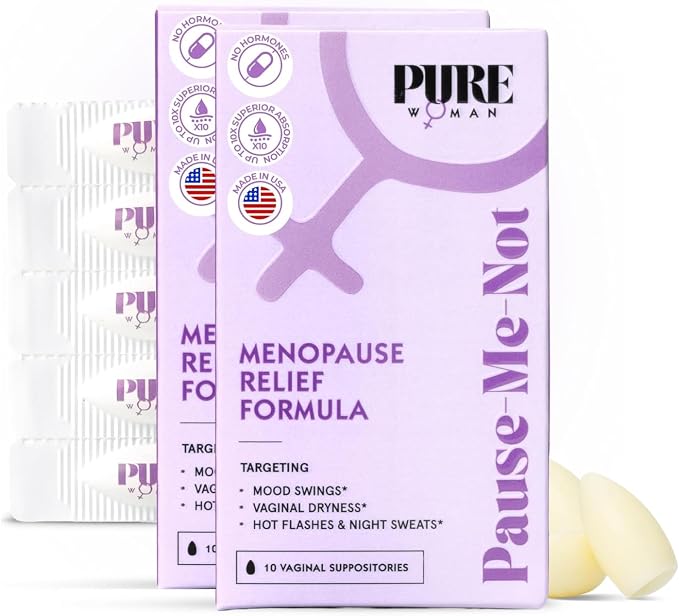 PURE WOMAN - Pause-Me-Not Suppositories - Menopausal Symptom Relief - Natural Ingredients - Relieves Hot Flashes & Vaginal Dryness - Promotes Stable Mood - Enhanced Vaginal Relief