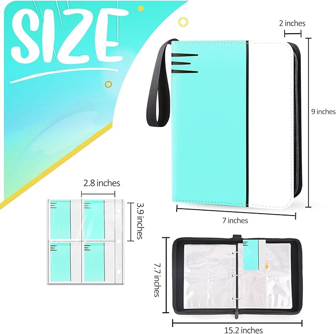 Card Binder 4 Pocket, Collectible Trading Card Albums Fits 400 Cards with 50 Removable Sleeves, Portable Trading Card Binder Collection Album Holder, Game Card Case book With Zipper for Gifts, L-Green