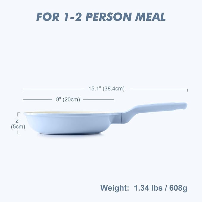 SENSARTE Nonstick Ceramic Frying Pan 8-Inch, Healthy Non Toxic Skillet, Induction Compatible Omelet Pan with Heat Resistant Handle, PFAS-Free, Blue