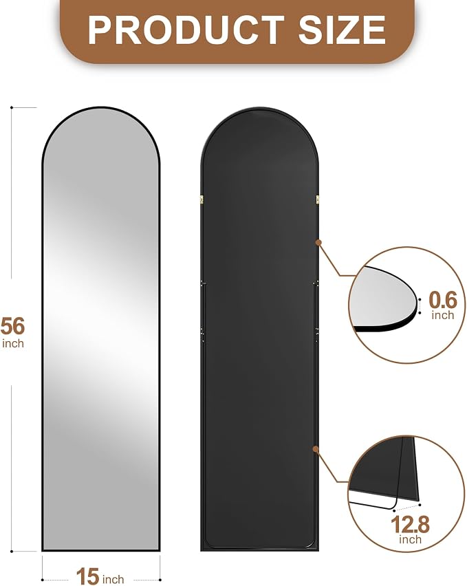 Delma Arched Mirror Full Length,Standing Mirror Full Body,Large Floor with Stand for Wall Entryway Door Bedroom Bathroom Living Room