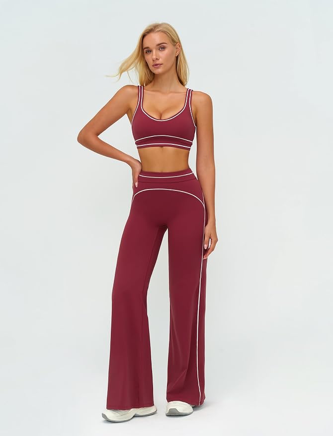 ABOCIW Two Piece Workout Sets for Women Racerback Tank Top Matching High Waist Wide Leg Yoga Pants Pilates Outfits