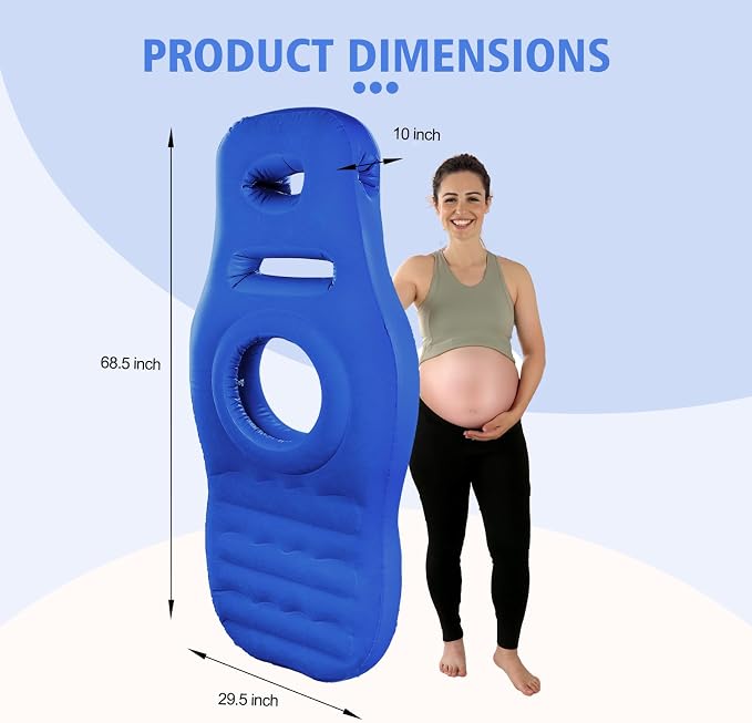 Inflatable Pregnancy Pillow with Hole - Pregnancy Blow Up Mattress, Maternity Pillow Inflatable for Prone Sleeping Includes Electric Pump, Relieves Back/Hip Pain, Blue