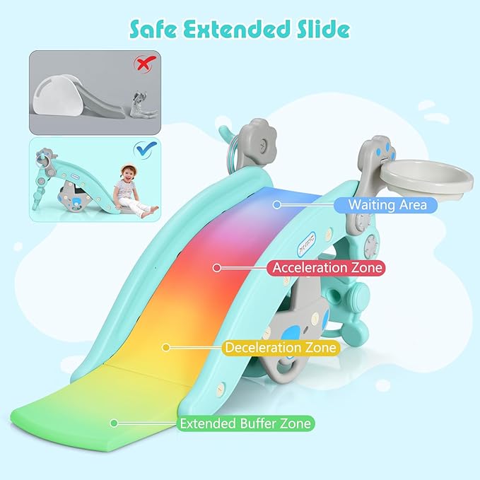 HONEY JOY Toddler Slide Rocking Toy, 6 in 1 Convertible Freestanding Slide for Kids w/Basketball Hoop/Ring Toss Game/Rocking Horse/Stool, Foldable Baby Climber Playground Slide for Indoors Outdoors