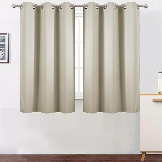 LEMOMO Light Beige Blackout Curtains 34 x 54 Inch Length/Set of 2 Curtain Panels/Thermal Insulated Room Darkening Blackout Curtains for Bedroom