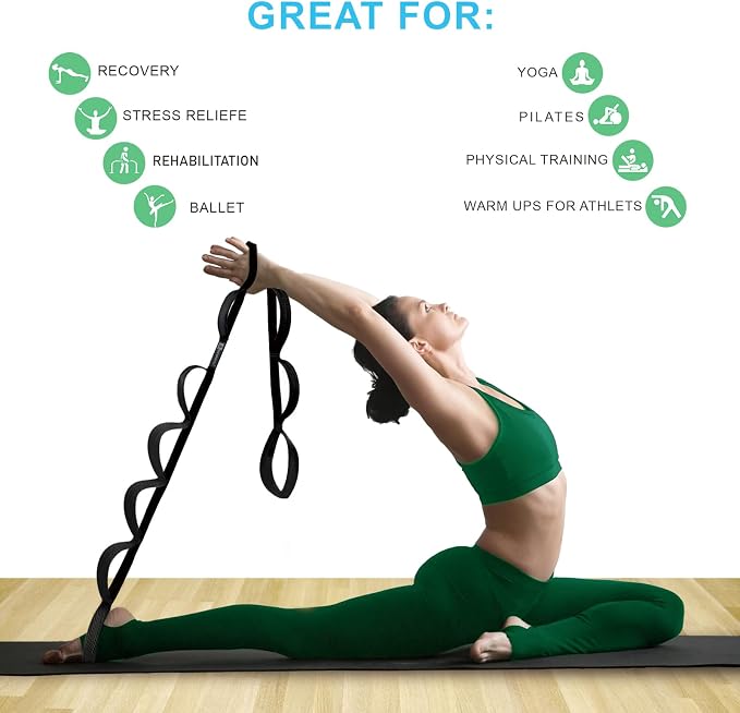 A AZURELIFE Premium Durable Stretch Straps with Loops, Stretching Strap for Physical Therapy, Multi-Loop Yoga Strap Fitness Exercise Strap for Yoga, Pilates, Dance, Flexibility&Exercise