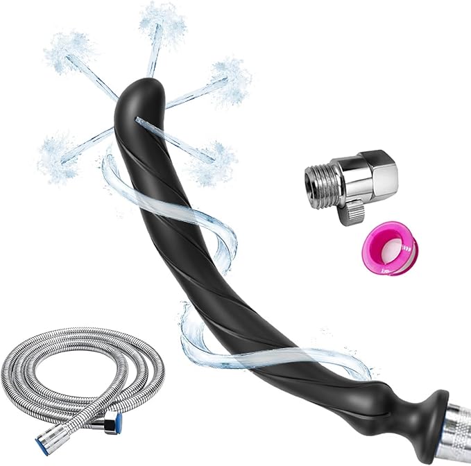 Shower Enema Douche Nozzles, 5 Holes Water Spray, Silicone, Black