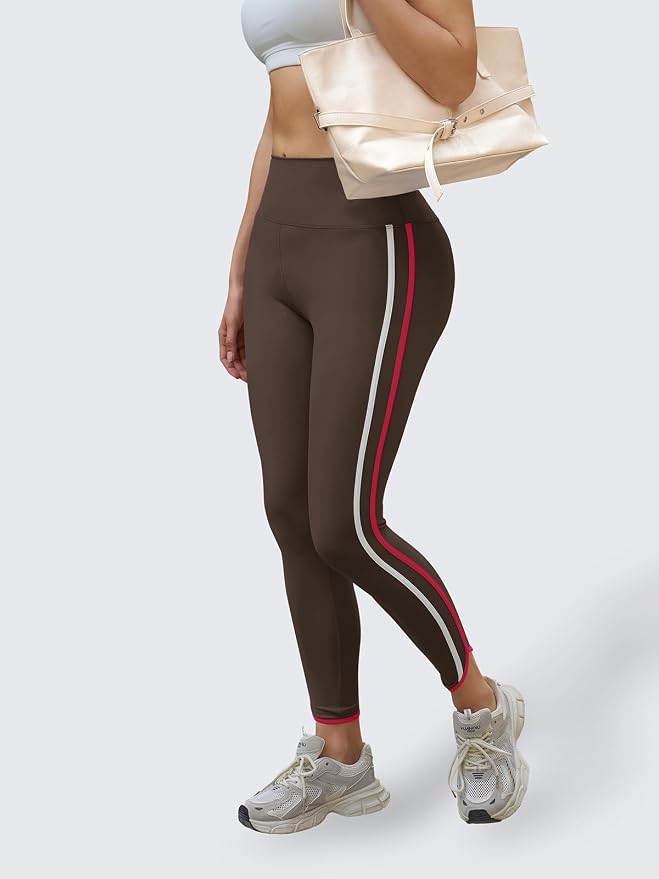 Aoysky Womens Buttery Soft Workout Leggings 25" Side Stripes High Waisted Full Length Yoga Leggings