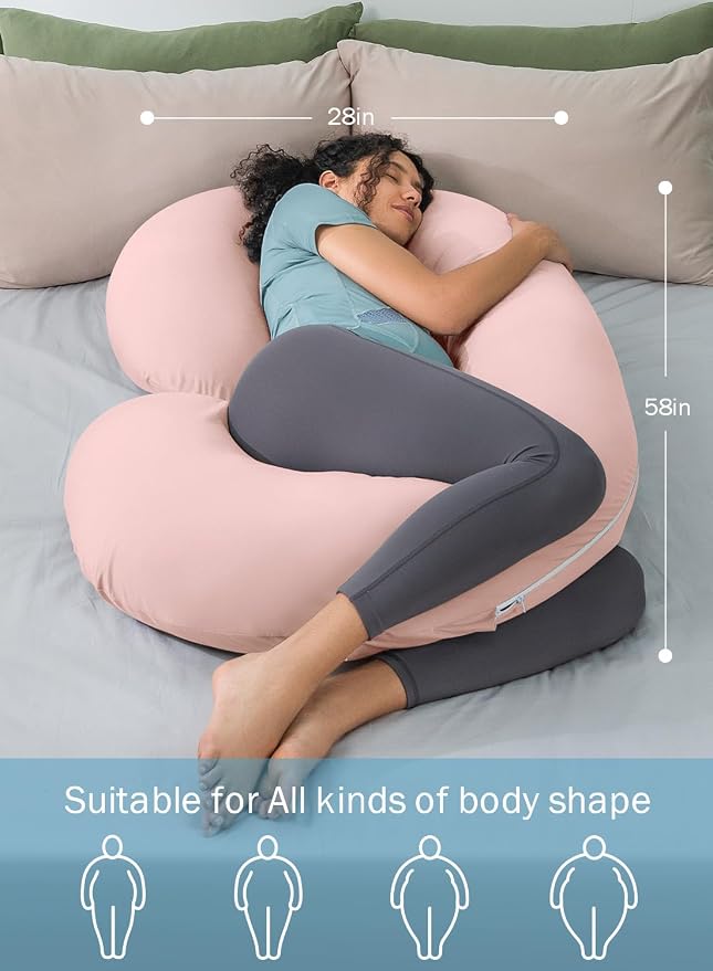 INSEN Cooling Pregnancy Pillow, Maternity Pillow with Soft Cotton Cover,C Shaped Pregnant Women and Side Sleeping, Bright Pink