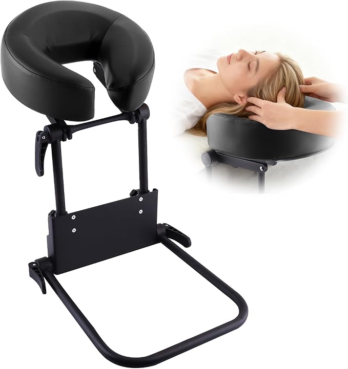 TOROKOM Adjustable Headrest Face Pillow Cradle, Massage Home Mattress Top Massage Kit Face Pillow Cradle & Face Cushion Support Bracket（Black）