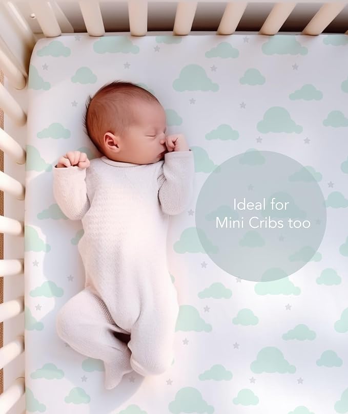 100% Organic Cotton Fitted Sheets Perfectly Compatible with Graco Pack n Play, Babyletto, Pamo Babe, Hiccapop, Dream on Me, Evenflo, Baby Trend Portable/Mini Crib/Playards. 2 Pk