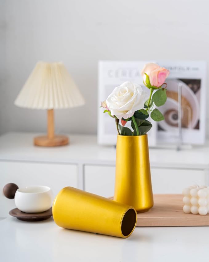 Simple Boho Ceramic Flower Vase for Home Decor (Gold,Big) | 8'' Modern Vase for Flower Plant Pampas Grass, Fit for Table Shelf Centerpieces, Living Room Kitchen Bedroom Wedding Gift
