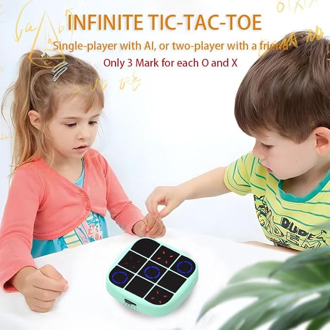 Tendry Tic Tac Toe Electronic Game - 3-in-1 Portable Travel Board Game for Kids & Adults, Handheld LED Puzzle Games for Family Fun, Educational Christmas Birthday Gifts for Ages 3+(Green)