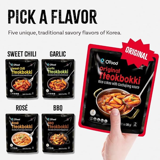 Tteokbokki Korean Rice Cakes – [Original Gochujang | Pack of 2] – Gluten Free | Ready in 3 Minutes | 0 Cholesterol/ 0 Trans Fat | 4 Servings Spicy Street Snack | Healthy/Savory/Spicy - O’food