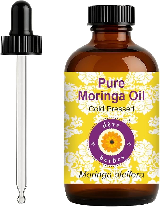 dève herbes Moringa Oil (Moringa oleifera) with Glass Dropper | Cold Pressed | Pure | Natural | For Diluting Essential oils | For Hair, Skin & Massage | Non-Sticky| Lightweight| Unisex | 120ml (4 oz)
