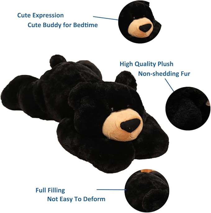 Weighted Stuffed Animals, 3.3 lbs Weighted Bear Stuffed Animal Toy Black Bear Plush Throw Pillow Gifts for Boys Girls, 19.6 inch