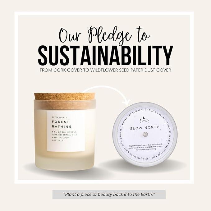 Slow North Forest Bathing Candle - Essential Oils and Pure Soy Wax Candle in a Reusable Frosted Glass Jar - A Unique and Mindful Scented Candle Hand-Poured in the USA (8 oz)