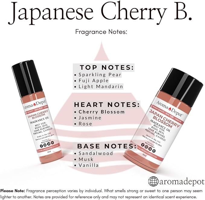Aroma Depot 8 fl oz Japanese Cherry Blossom Fragrance Oil – Scent for Candle Making, Soap Making, Wax Melts, Diffusers, Body Oil Blends & Incense (240ml)