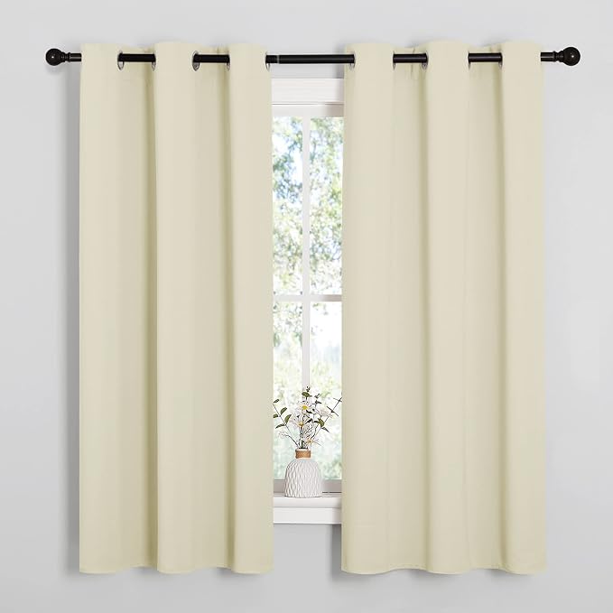 NICETOWN Kitchen Curtains for Decoration, Thermal Insulated Grommet Room Darkening Draperies/Panels for Laundry (Beige, 2 Panels, W42 x L48 inches)