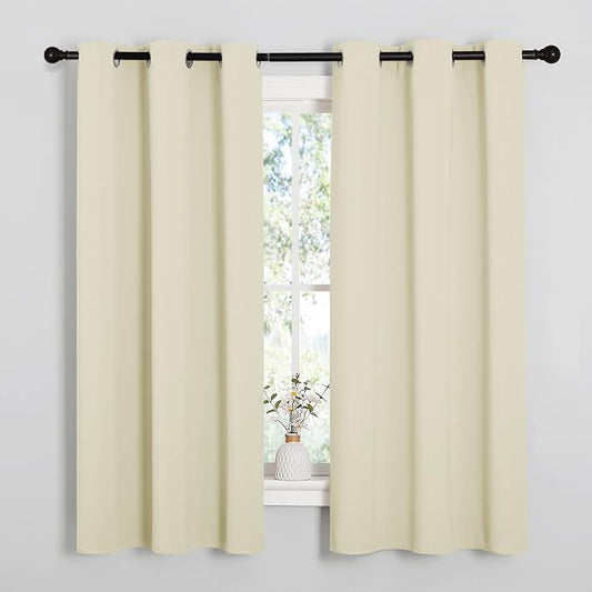 NICETOWN Kitchen Curtains for Decoration, Thermal Insulated Grommet Room Darkening Draperies/Panels for Laundry (Beige, 2 Panels, W42 x L48 inches)