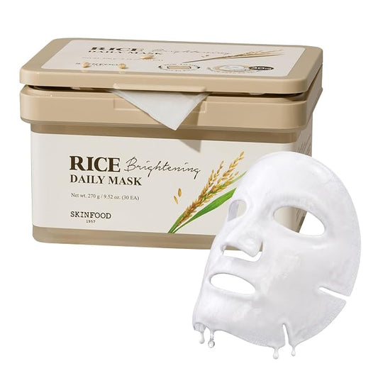 SKINFOOD Rice Daily Mask 30 Sheets, Korean Quick & Easy Daily Care Hacks, Large Capacity, Sheet Mask