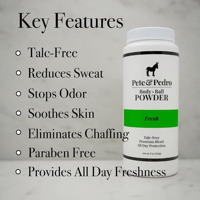Pete & Pedro BODY & BALL POWDER (Fresh Scent), Talc-Free Men’s Body Powder Deodorant for Men, Sweat Absorbs Blocks Odor, Hygiene for Groin Area, Ideal For Gym & Daily Use | Seen on Shark Tank, 4.4 oz