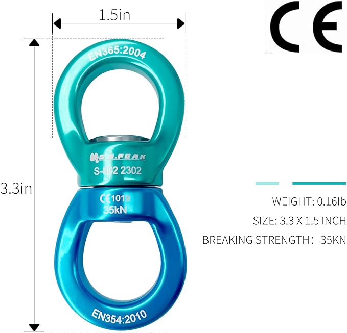35kN Swing Swivel, CE Certified 360°Rotational Device, Silent Hanging Accessory for Tree Swing, Aerial Dance