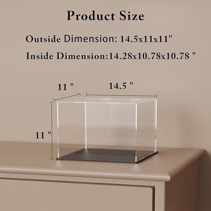 Acrylic Display Case for Collecibles, Clear Square Acrylic Box for Figures Statues Toys and Trophy, 14.5" L x 11" W x 11" H