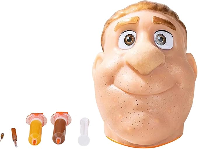 Pimple Popping Toy, Realistic Silicone Face Acne Simulator with Tweezers for Stress Relief, Sensory Fidget Game Gift for Adults and Teens Office Home (Yellow Head with Black sebum)
