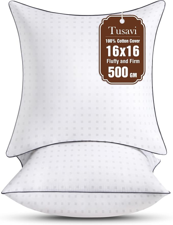 16"x16"Pillow Inserts Set of 2 with 100% Cotton Cover Decorative Square Throw 16 Pillows for Couch, Sofa and Bed - White(2, 16x16)