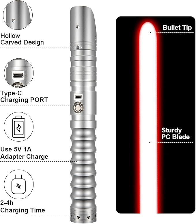 CVCBSER Upgrade App Control Dueling Lightsaber, Motion Control 34 Sets Sound Effects 12 Light Effects and 16 Colors Changeable, Premium Metal Light Saber for Adults Kids