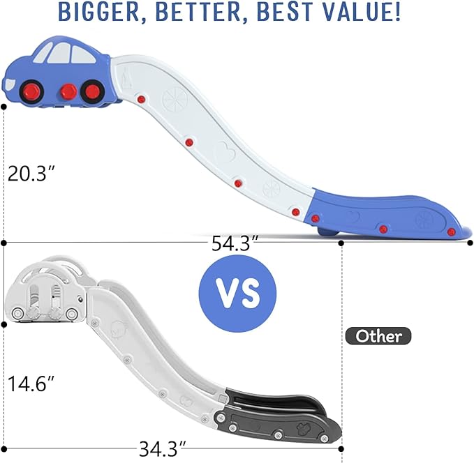 Toddler Slide for Bed Couch for Stairs Slide Extended Widened Plastic Indoor Toy Easy to Assemble Store Car Blue Plus