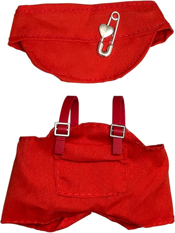 Outfit for Labubu Clothes (15cm & 17cm Monster Keychain-Macaron/Have a seat/Energy). Clothing Accessories for labubu Toys. Clothes for popmart Blind Box.(Red Overalls Set)