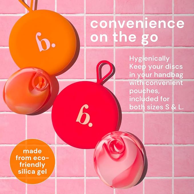Bodyotics Menstrual Disc Reusable, 2-Pack Size S & L - Softer Than Menstrual Cups and Can Be Used Intimate Moments - Comfort-Fit Period Disc Set with 12 Hr Wear - 100% Medical Grade Silicone | Leak-Proof Alternative to Cups, Tampons & Pads for Light or...