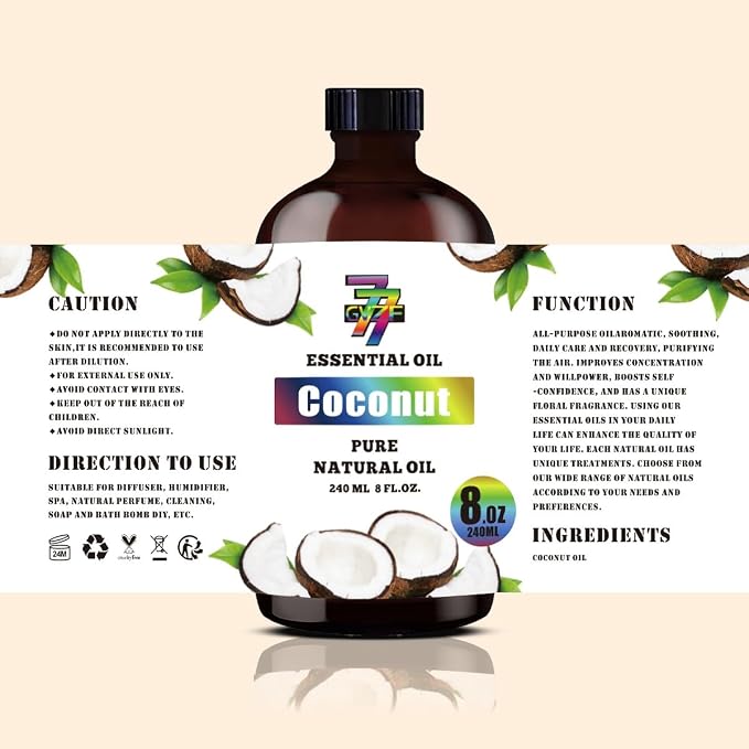 Coconut Essential Oil,for Aroma,Diffuser,DIY-8 fl oz (240 ml) | Coconut oil for bath, home, candles, soap, humidifier, gift