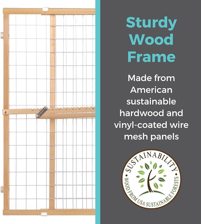 Toddleroo by North States - Extra-Wide Wire Mesh Wooden Baby Gate: Pressure Mounted Baby Gate for Doorways - Adjustable 29.5 to 50 Inches Wide - 31 Inches Tall