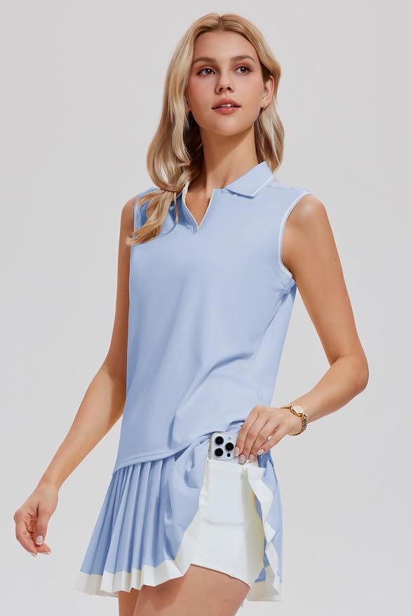 AFZ Tennis Outfits Polo Top and Color Blocked Pleated Tennis Dress Golf Outfits for Women Athletic Dress with Shorts