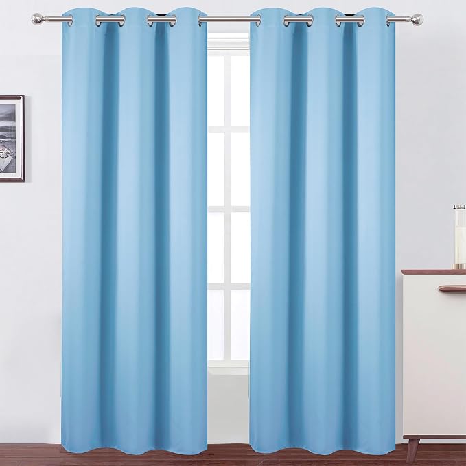 LEMOMO Sky Blue Blackout Curtains 34 x 84 Inch Length/Set of 2 Curtain Panels/Thermal Insulated Room Darkening Blackout Curtains for Bedroom