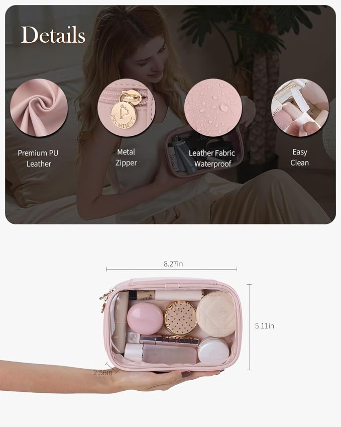 Pocmimut Mini Makeup Bag with Small Cosmetic Bag Travel Essentials Organizers,TSA Approved Toiletry Bag Makeup Pouch Clear Cosmetic Bags for Women,Pink