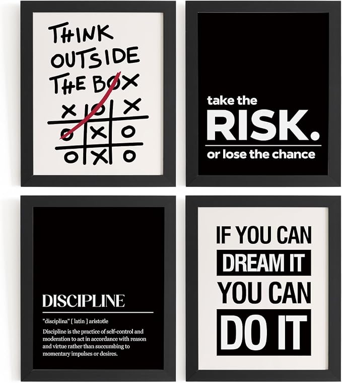 DSHFG Office Motivational Inspirational Wall Art Prints Set of 4 | Motivational Balck Office Positive Affirmations Wall Decor Posters, Inspirational Quotes Wall Art, 8x10 Unframed